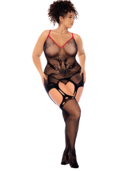 Combinaison intégrale grande taille en résille noire à motif serpent - Mapalé