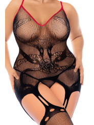 Combinaison intégrale grande taille en résille noire à motif serpent - Mapalé