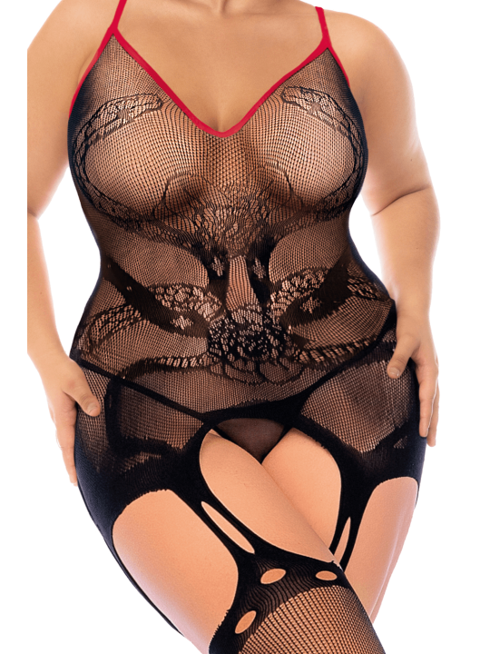 Combinaison intégrale grande taille en résille noire à motif serpent - Mapalé