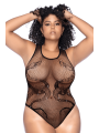 Body noir grande taille en résille motif serpent, orné de strass, ouvert à l’entrejambe - Mapalé