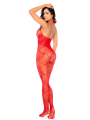 Bodystocking en résille rouge à motif cœur, orné de strass, ouvert à l’entrejambe - Mapalé