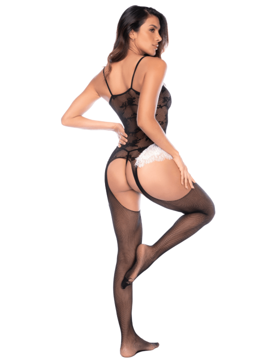 Bodystocking noir en résille style soubrette - Mapalé