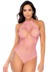 Body rose en résille à motif cœur - Mapalé