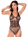 Body résille florale noir avec strass - Mapalé