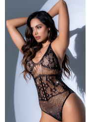 Body résille florale noir avec strass - Mapalé
