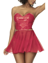 Ensemble lingerie Deux Pièces Wet Look Rouge 