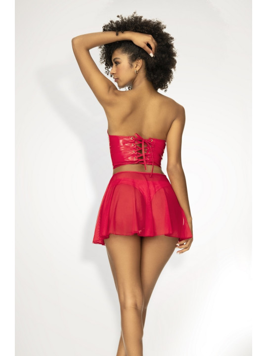 Ensemble lingerie Deux Pièces Wet Look Rouge 