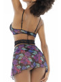 Deux-en-un, nuisette et ensemble trois pièces noir, tissu fleur exotique 