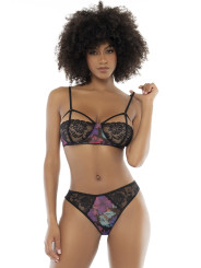 Deux-en-un, nuisette et ensemble trois pièces noir, tissu fleur exotique 