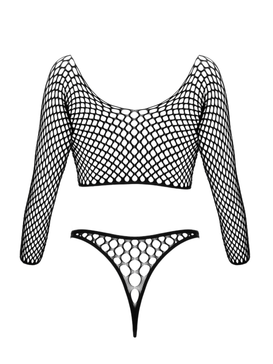 Bodystring en résille grosse maille noir Fantasy