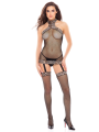 Bodystocking résille filet noir effet bas jarretelles bordur