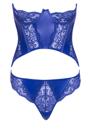 Ensemble corset bustier bleu royal avec string - Cottelli