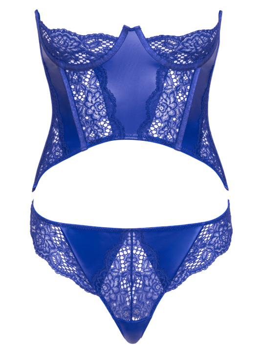 Ensemble corset bustier bleu royal avec string - Cottelli