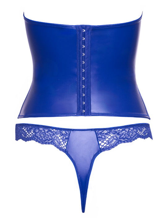 Ensemble corset bustier bleu royal avec string - Cottelli