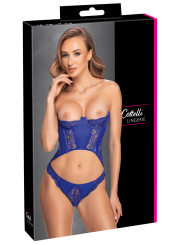 Ensemble corset bustier bleu royal avec string - Cottelli