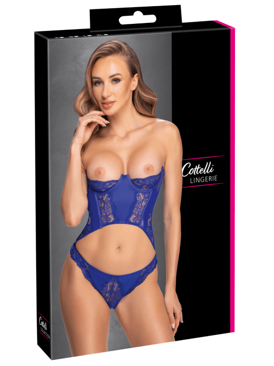 Ensemble corset bustier bleu royal avec string - Cottelli