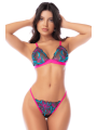 Ensemble lingerie 3 pièces bleu et rose brodé avec sequins – Mapalé