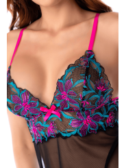 Babydoll noir en maille transparente avec sequins brodés – Mapalé