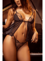 Babydoll noir et chair en maille transparente avec broderie – Mapalé