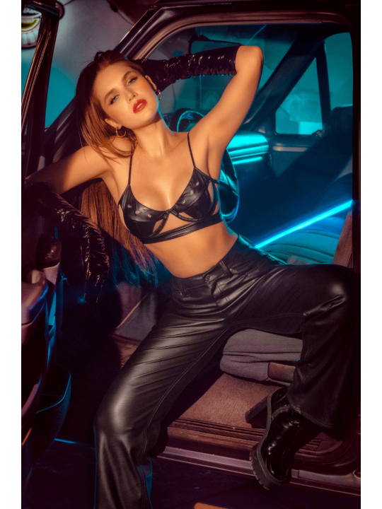 Ensemble lingerie noir effet wetlook avec découpes – Mapalé