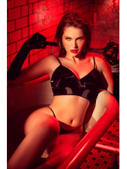 Ensemble lingerie noir effet wetlook et maille transparente – Mapalé
