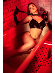 Ensemble lingerie noir effet wetlook et maille transparente – Mapalé