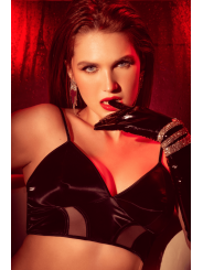 Ensemble lingerie noir effet wetlook et maille transparente – Mapalé