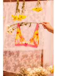 Ensemble lingerie rose et jaune en maille transparente brodée – Mapalé