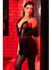 Body noir effet wetlook avec empiècements en maille – Mapalé