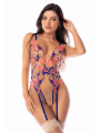 Body teddy bleu et rose brodé avec porte-jarretelles – Mapalé
