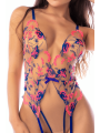 Body teddy bleu et rose brodé avec porte-jarretelles – Mapalé
