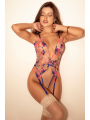 Body teddy bleu et rose brodé avec porte-jarretelles – Mapalé