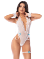 Body blanc en dentelle avec menottes amovibles et jarretière – Mapalé
