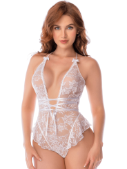 Body blanc en dentelle avec dos ouvert et encolure halter – Mapalé