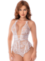 Body blanc en dentelle avec dos ouvert et encolure halter – Mapalé