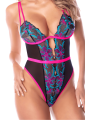 Body bleu et rose en maille transparente brodée avec sequins – Mapalé