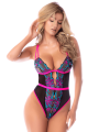 Body bleu et rose en maille transparente brodée avec sequins – Mapalé