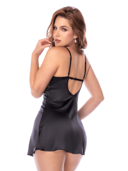 Babydoll noir et chair en satin avec broderie florale – Mapalé