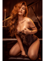 Babydoll noir et chair en satin avec broderie florale – Mapalé