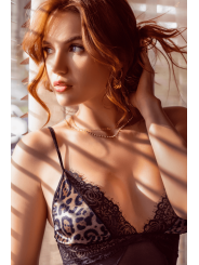 Babydoll noir en maille transparente avec dentelle imprimé animal – Mapalé