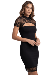 Robe courte col dentelle Athéna - LDC06BLK