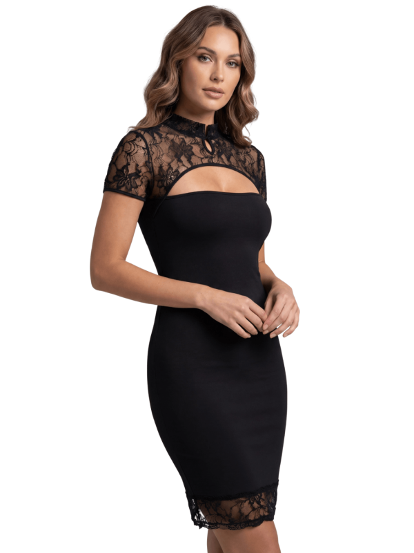 Robe courte col dentelle Athéna - LDC06BLK