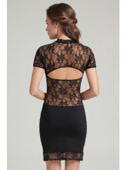 Robe courte col dentelle Athéna - LDC06BLK