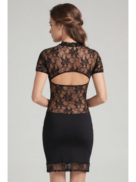 Robe courte col dentelle Athéna - LDC06BLK