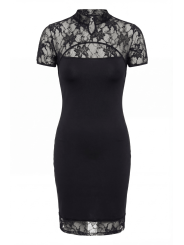 Robe courte col dentelle Athéna - LDC06BLK