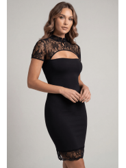 Robe courte col dentelle Athéna - LDC06BLK
