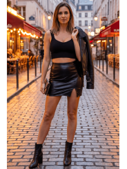 Jupe sexy courte noire wetlook Alessia - LSL4-SBLK