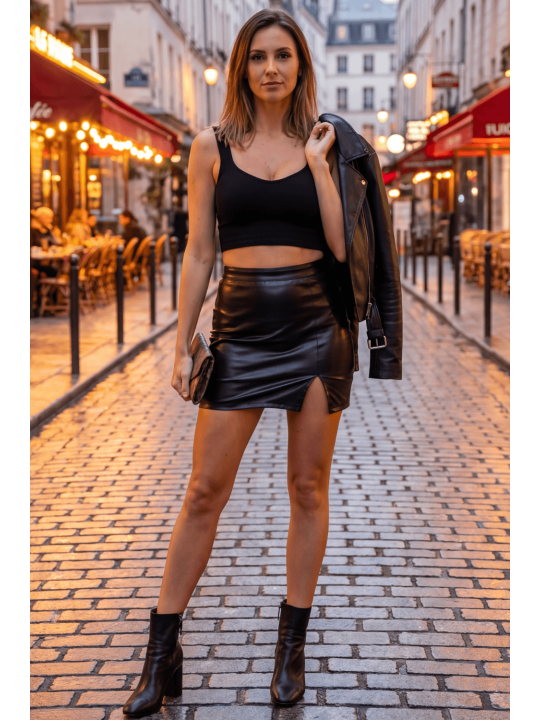 Jupe sexy courte noire wetlook Alessia - LSL4-SBLK