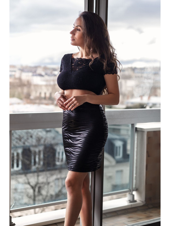 Jupe longue noire imprimé zébré Emma - LSS2-LBLK
