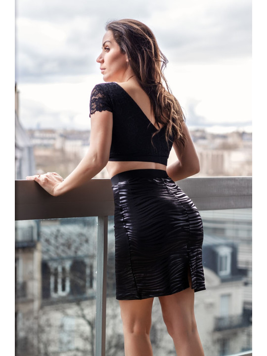Jupe longue noire imprimé zébré Emma - LSS2-LBLK